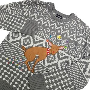 Carbon Womens Ugly‎ Christmas Sweater Reindeer Fair Isle Knit Pullover Size M